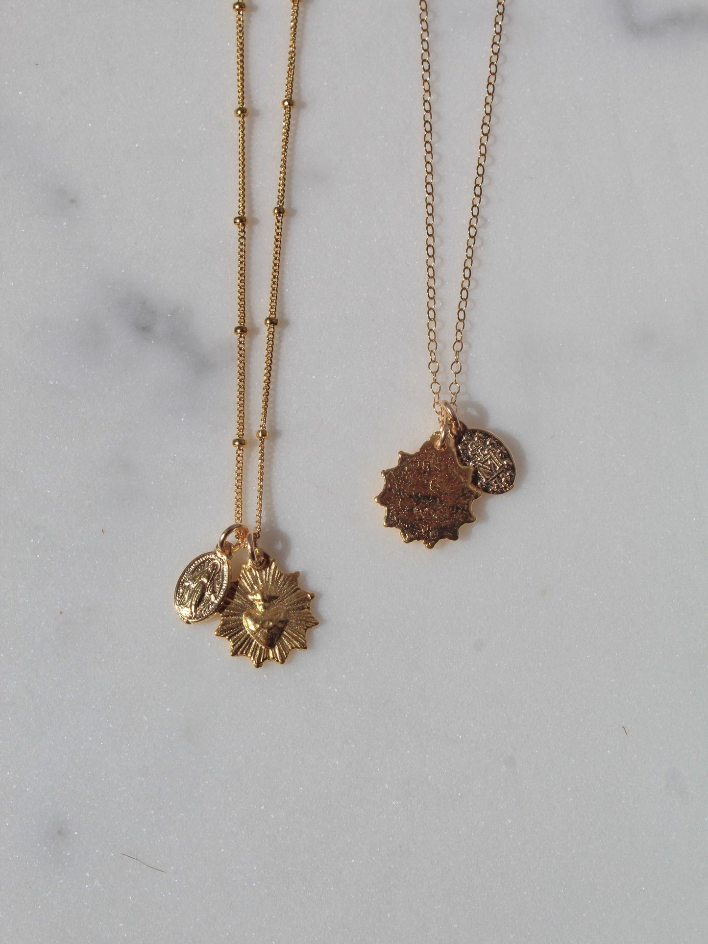 Gold Vermeil Sacred Heart and Miraculous Medal Necklace