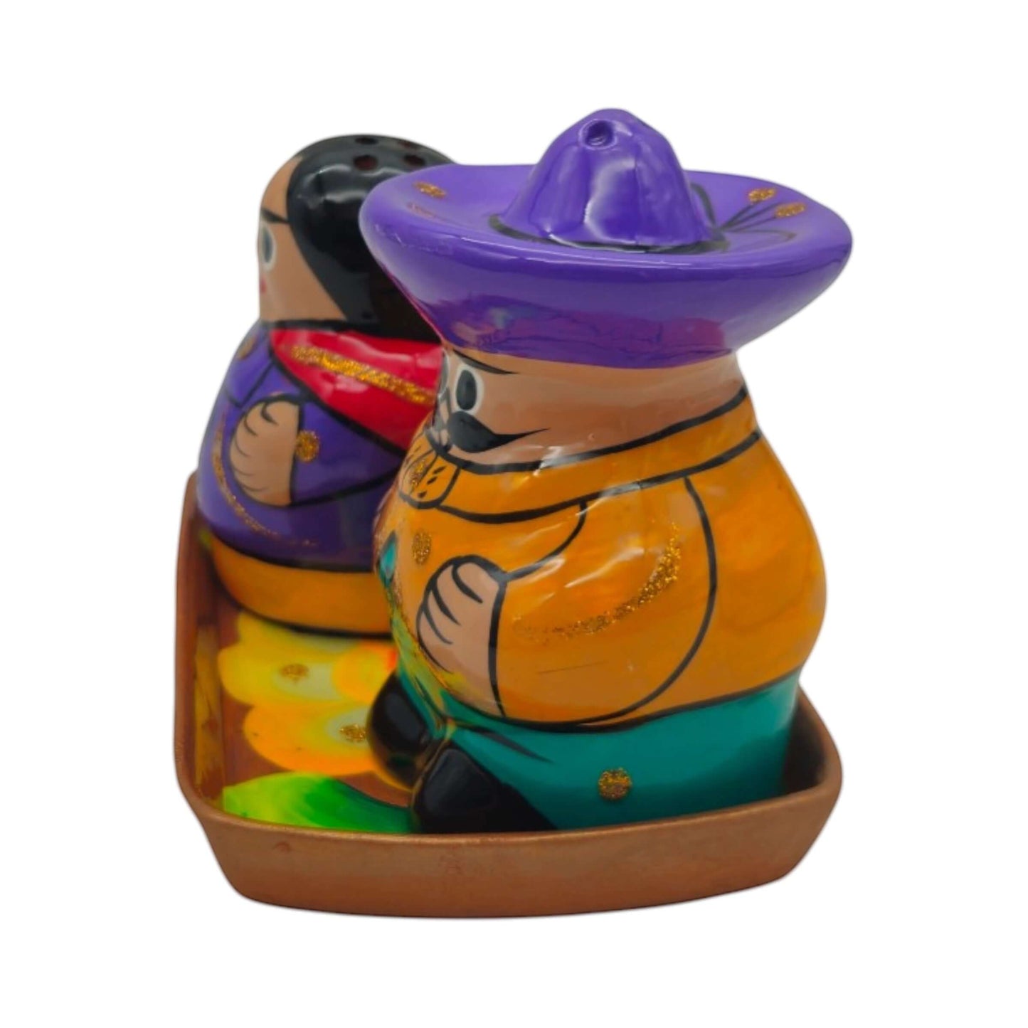 Hand-Painted Talavera Salt & Pepper Shakers | Couple on Tray