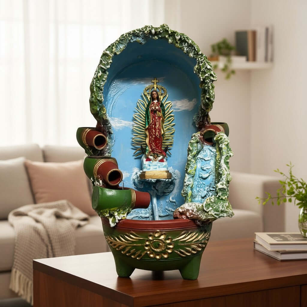 Handcrafted Mexican Outdoor Fountain | Painted Traditional Water Feature