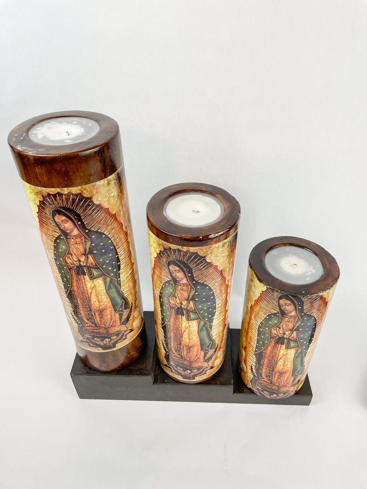 Table Candles Tall Cylinder Candle Set With Wooden Stand