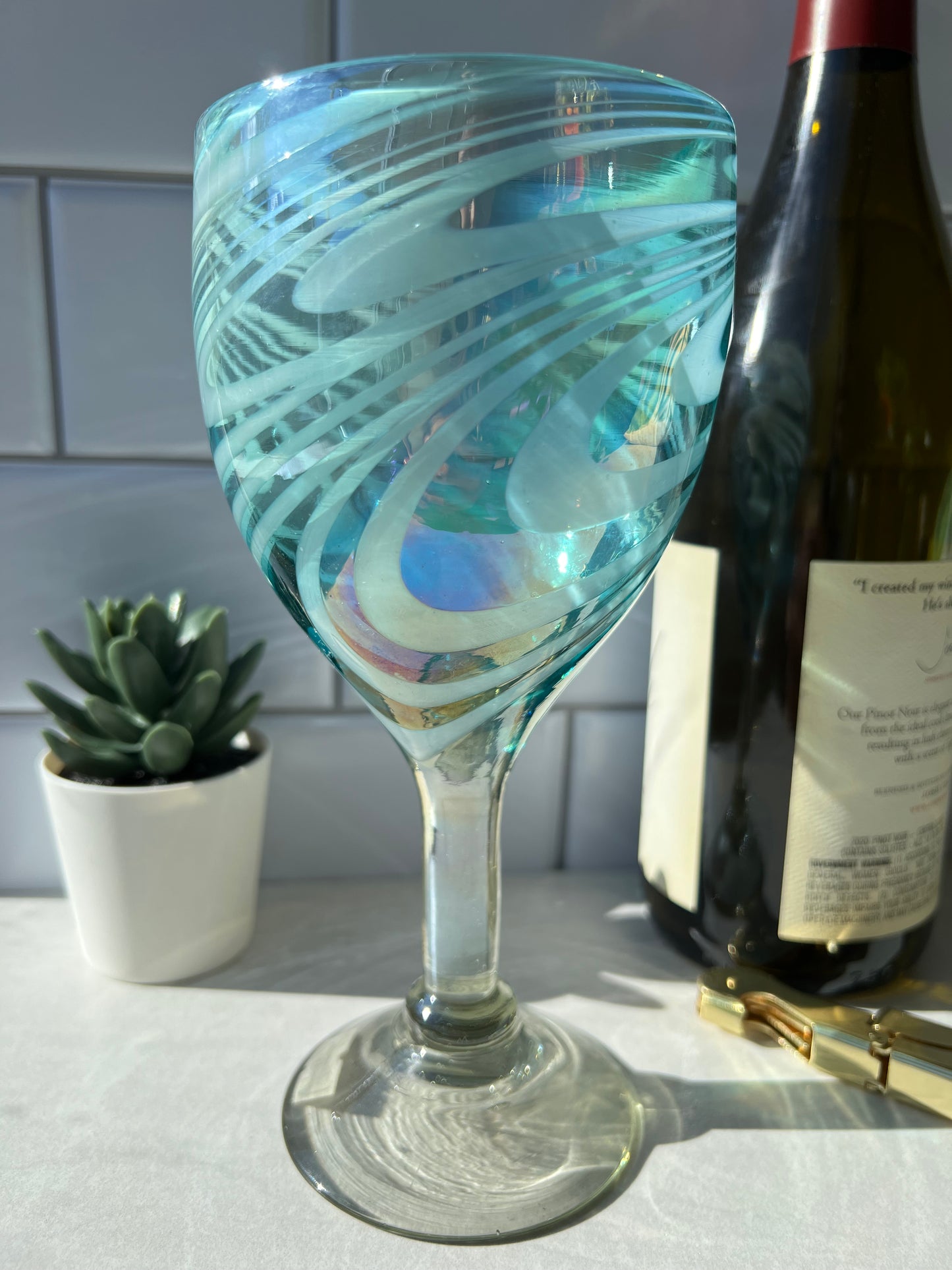 Mexican Glassware 2 pc Set Blue Rim Glassware Mexican Blown Glassware