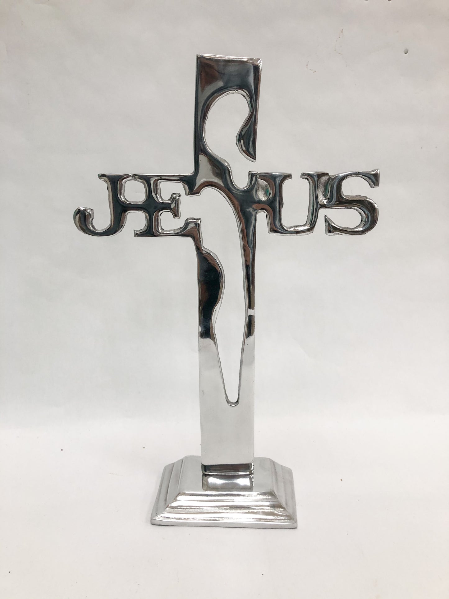 Jesus Cross Statue Standing Cross Pewter Silver Cross