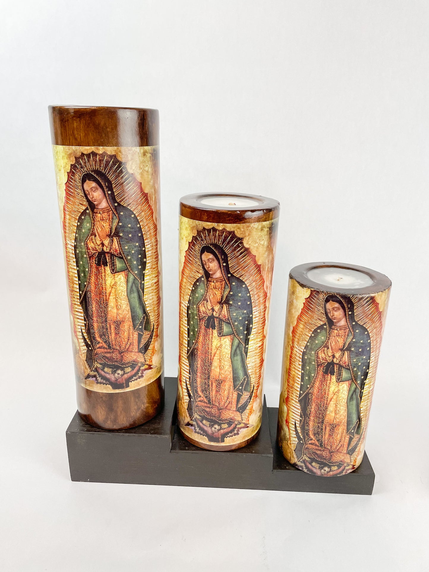 Table Candles Tall Cylinder Candle Set With Wooden Stand