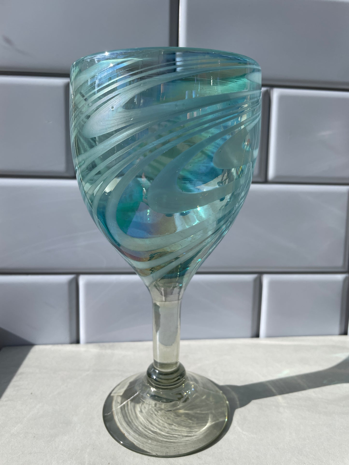 Mexican Glassware 2 pc Set Blue Rim Glassware Mexican Blown Glassware