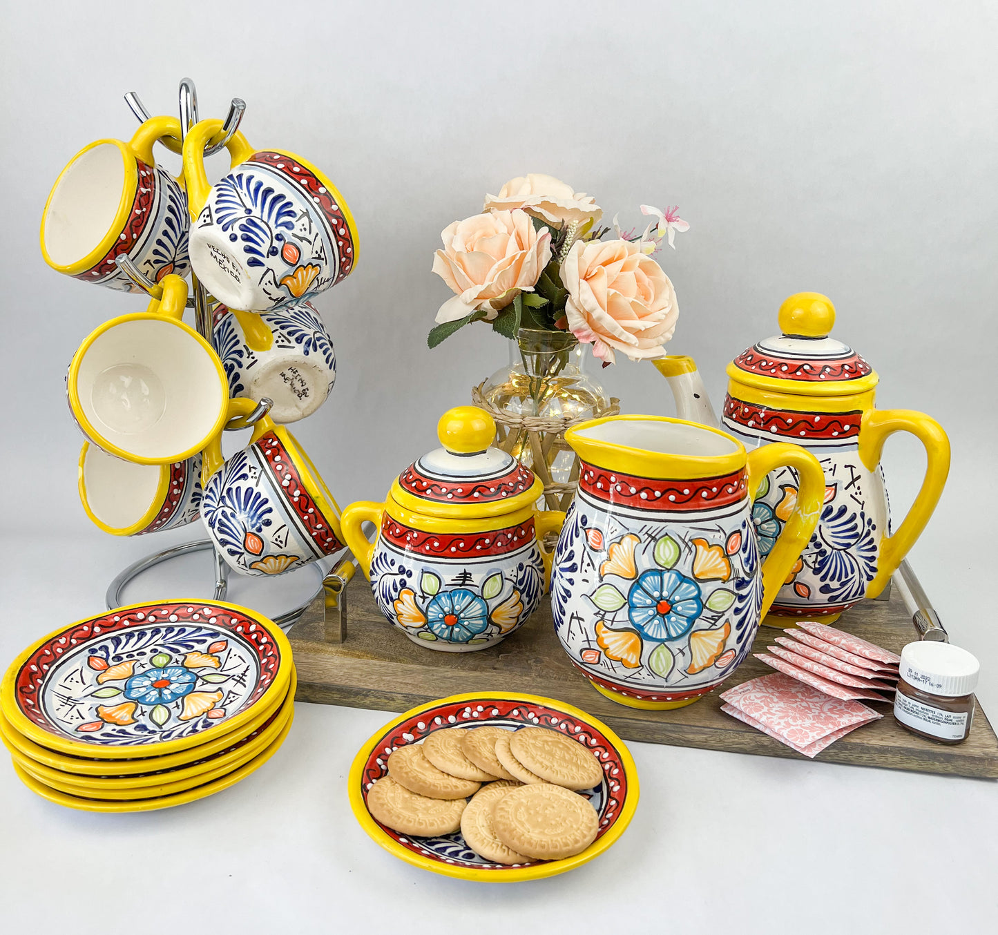 Mexican Dinnerware Set 14 pc DISCOUNTED Talavera Tea Set Mexican Pottery Set Vajilla de Barro