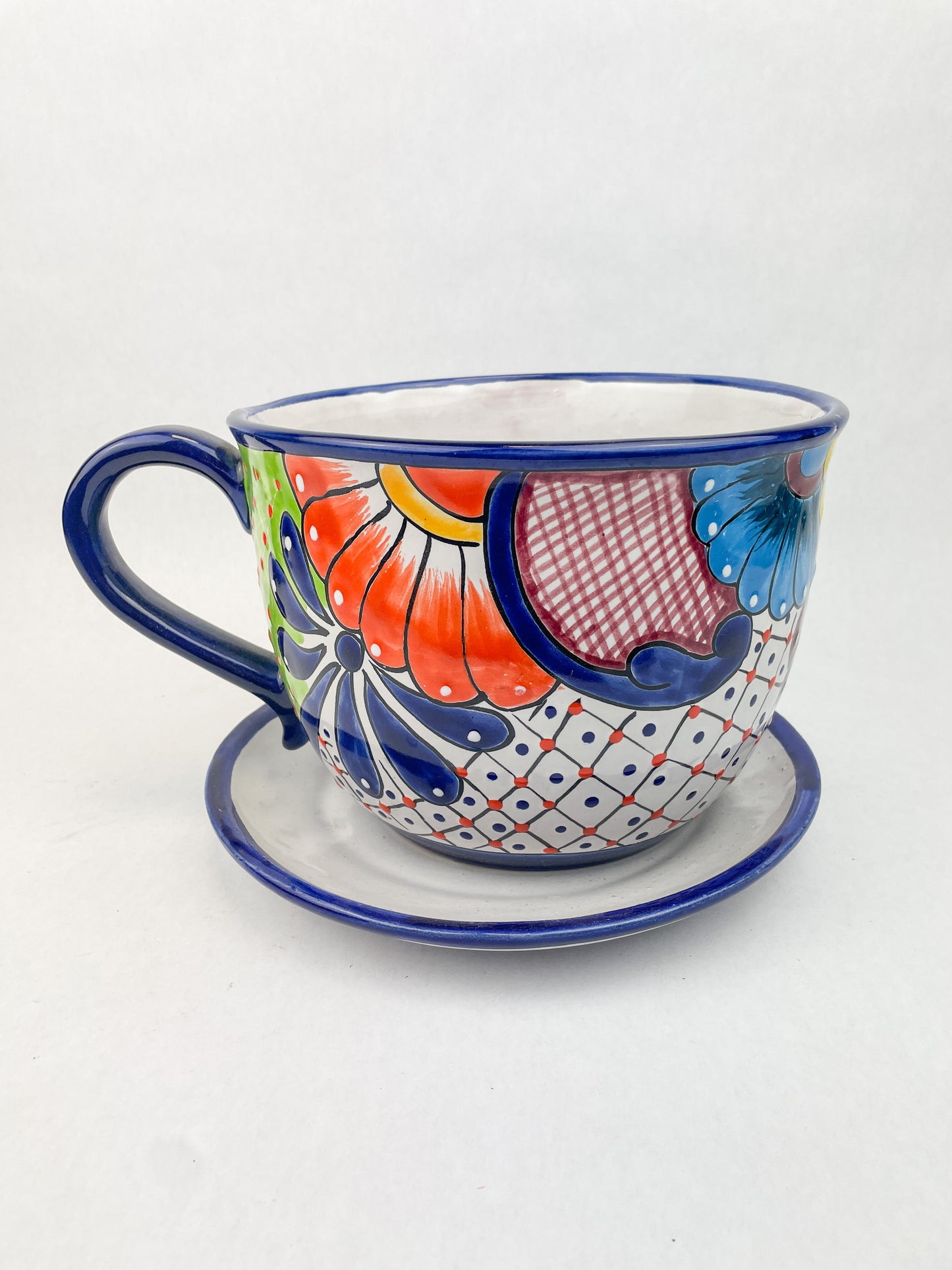 Talavera Flower Pot With Drainage Water Tray Tea Coffee Cup