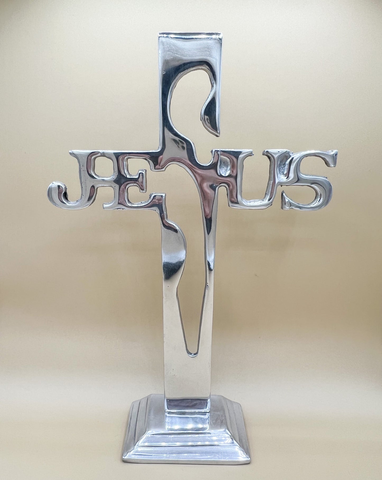 Jesus Cross Statue Standing Cross Pewter Silver Cross