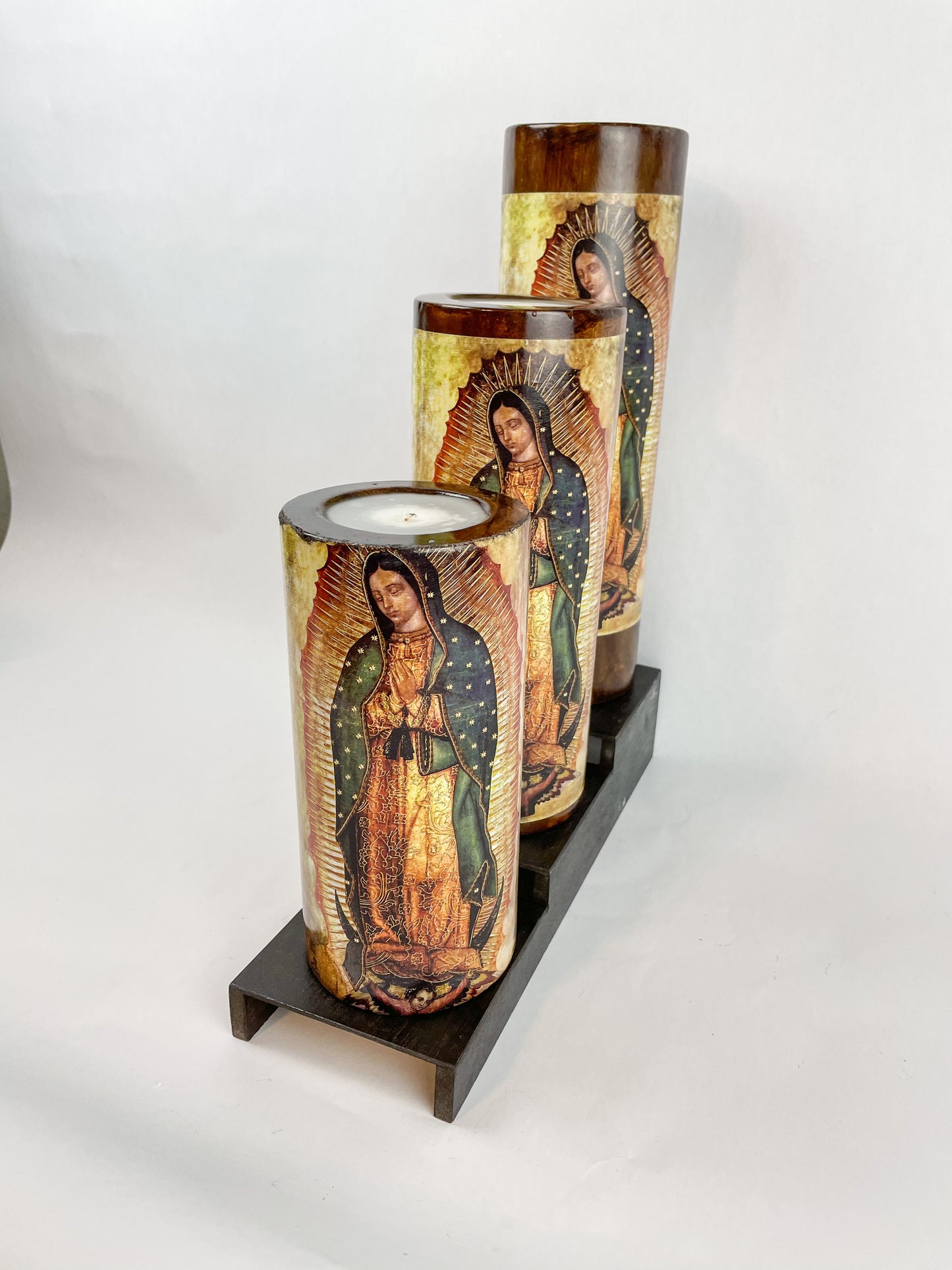 Table Candles Tall Cylinder Candle Set With Wooden Stand