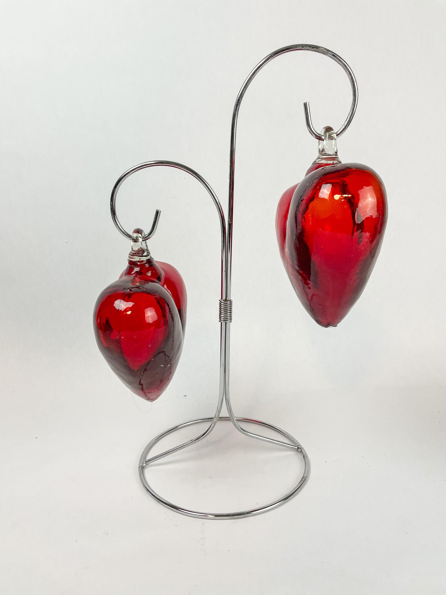 Mexican Glass Heart Blown Glass Heart Pendant Metal Silver Stand Corazon