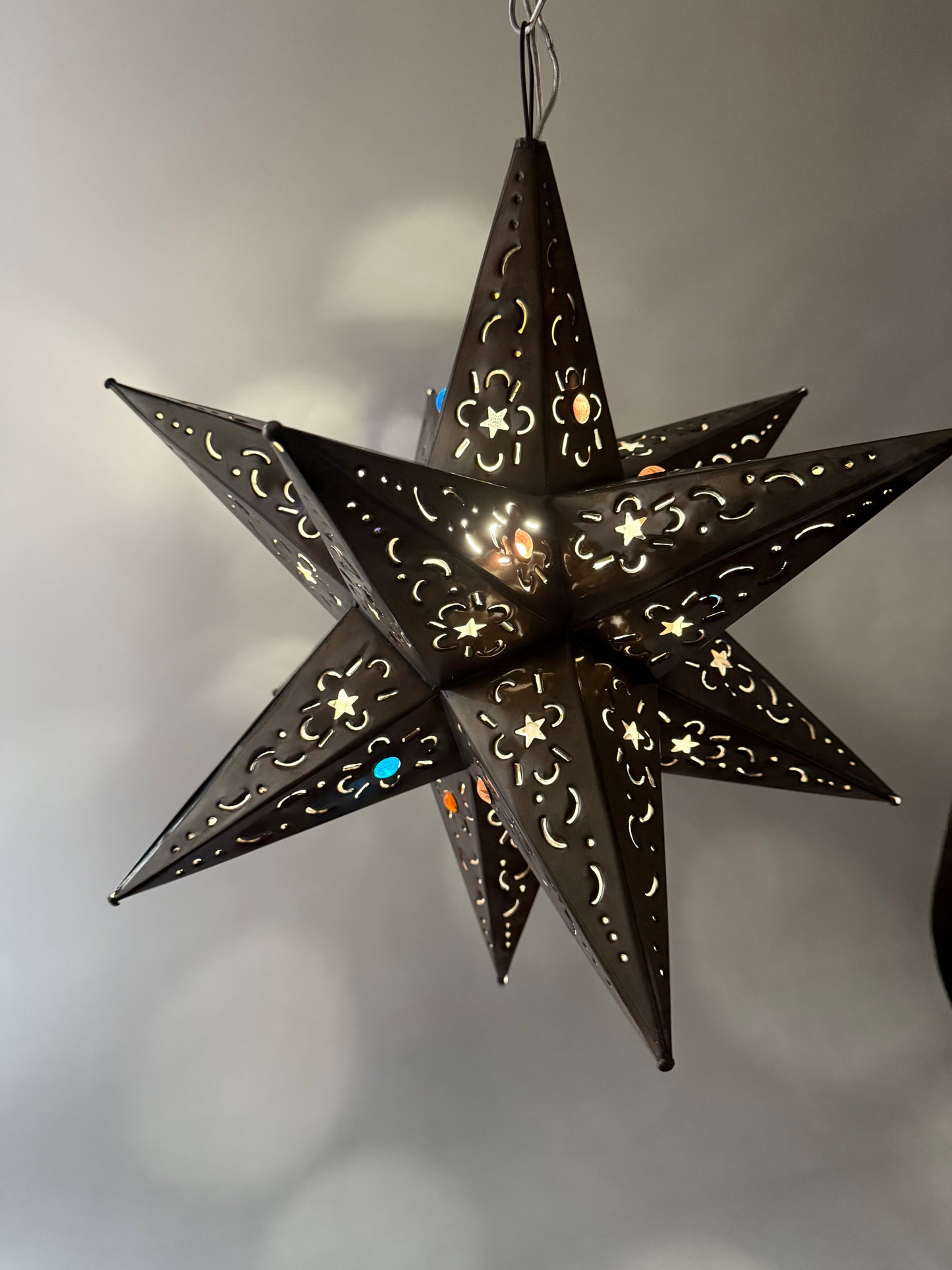 Mexican Tin Star With Color Marbles Moravian Star Tin Punched Star Hanging Star Light