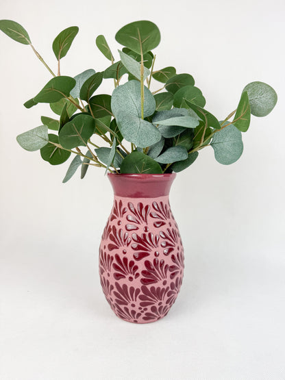 Talavera Style Flower Vase 9 Inch Centerpiece Blue And White Colorful Florero