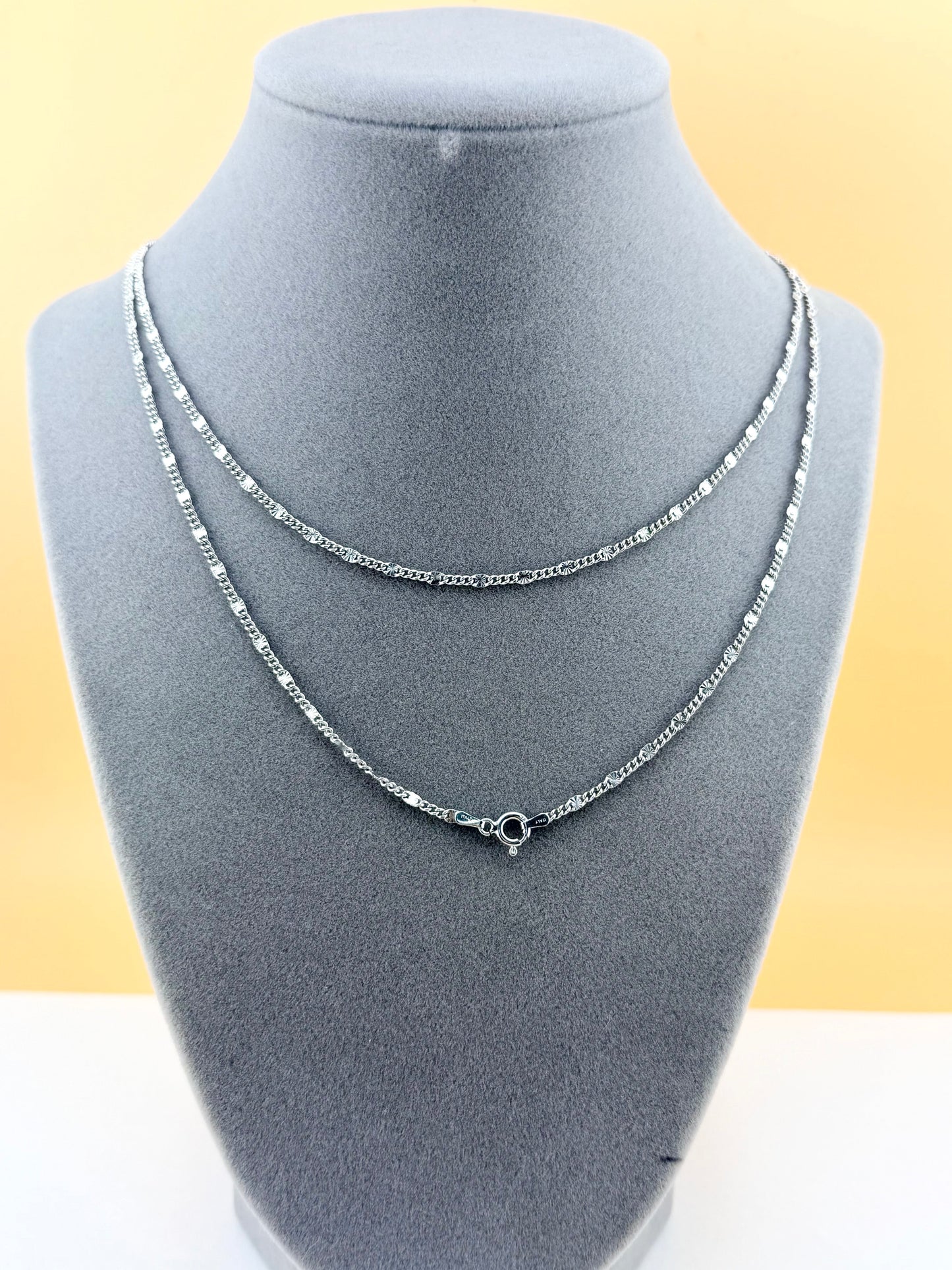 Sterling Silver 925 Diamond-Cut Chain Necklace- Cadena
