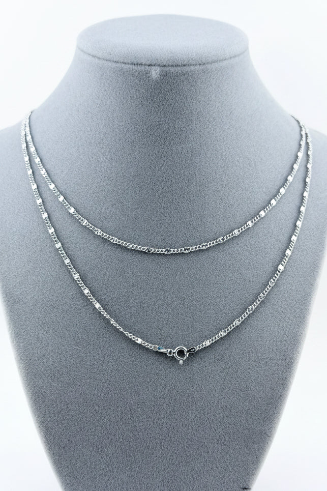 Sterling Silver 925 Diamond-Cut Chain Necklace- Cadena