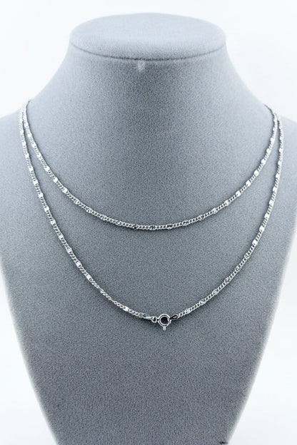 Sterling Silver 925 Diamond-Cut Chain Necklace- Cadena