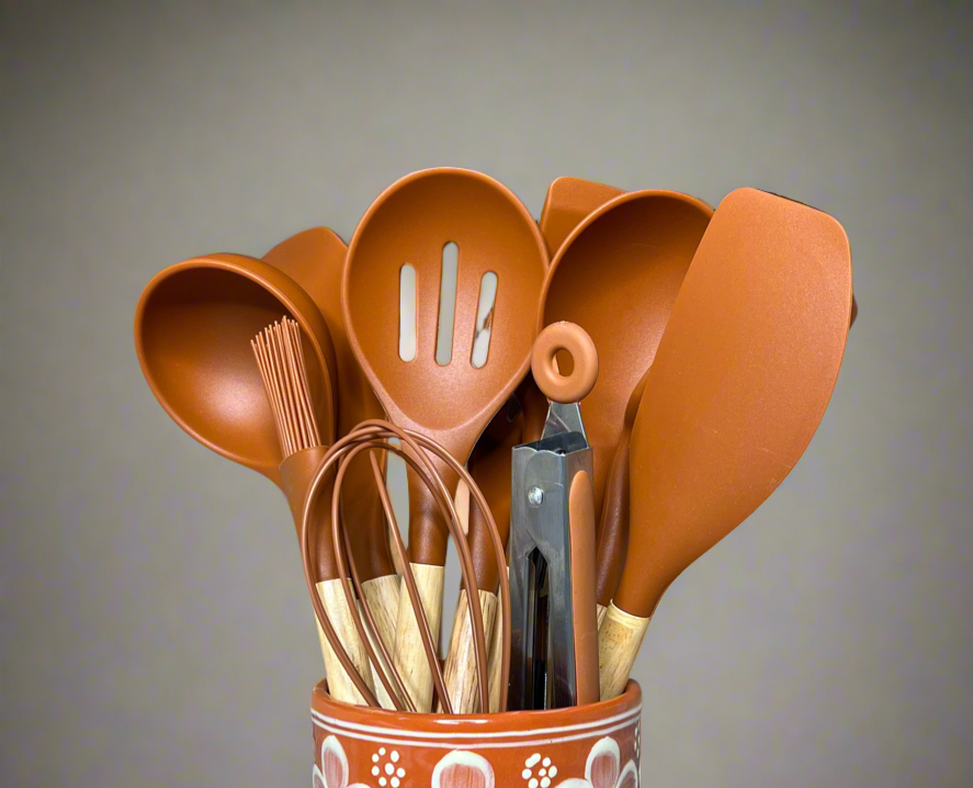 Terracotta Barro 12-Piece Utensil & Holder Set - Juego Porta Cucharas