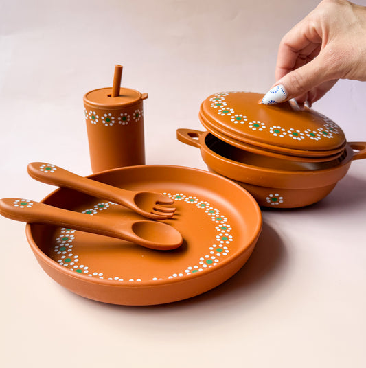 PRE ORDER (Read Description) Mexican Clay Plate Baby Mexican Inspired Silicone Barro Meal Set