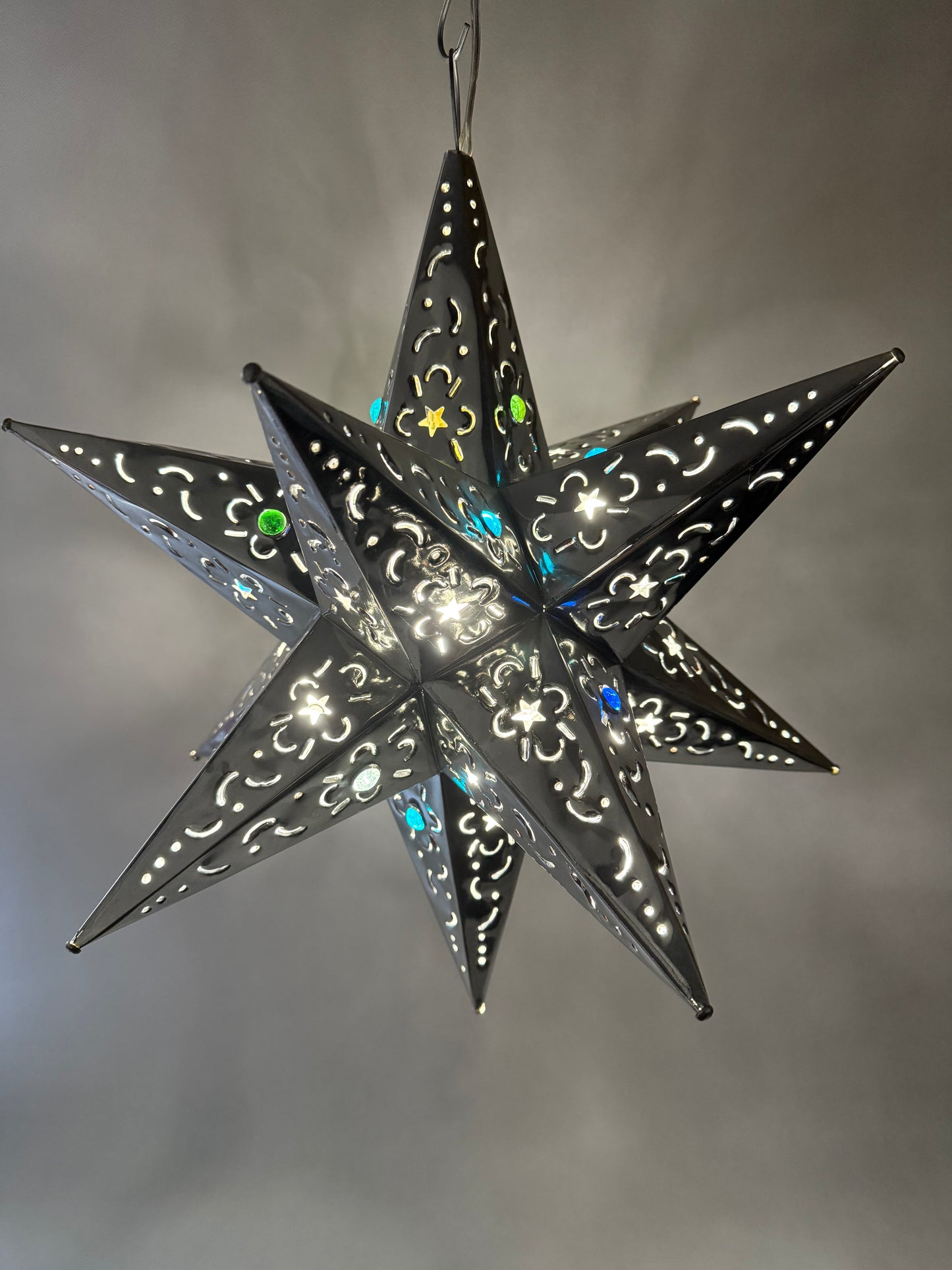 Mexican Tin Star With Color Marbles Moravian Star Tin Punched Star Hanging Star Light