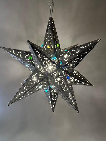 Mexican Tin Star With Color Marbles Moravian Star Tin Punched Star Hanging Star Light