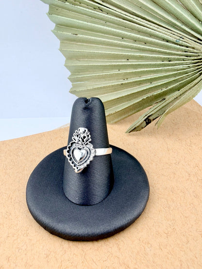 Silver Sterling 925 Sacred Heart Ring- Anillo Sagrado Corazón