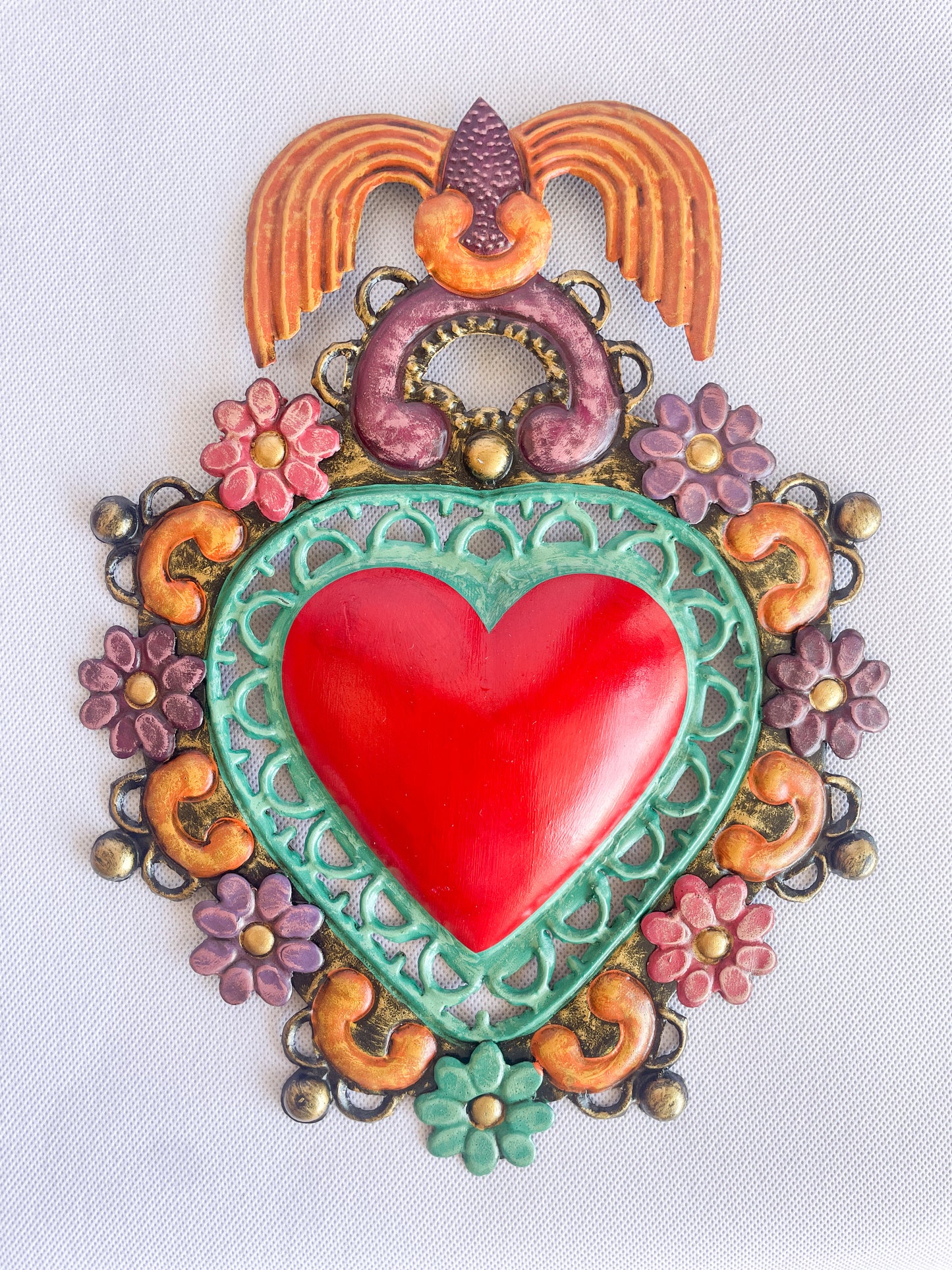 Mexican Hand Painted Tin Heart Corazon Hojalata Corazon de Hojalata Corazon Corazon