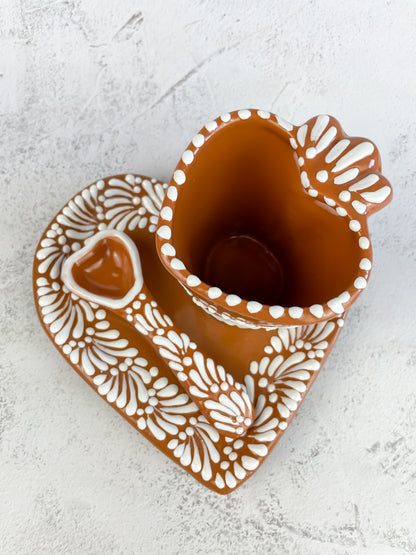 Heart Shaped Talavera Coffee Mug Set With Spoon