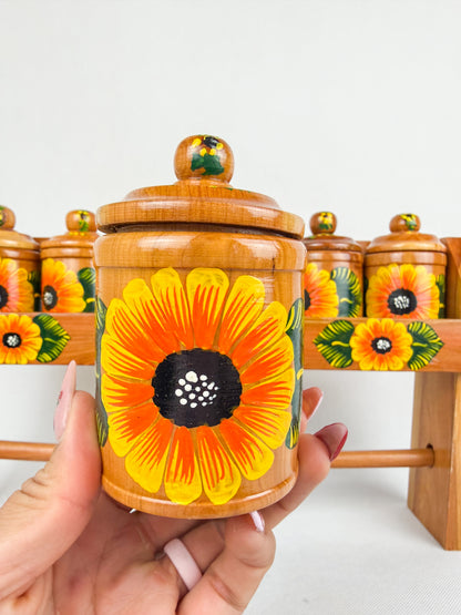 Mexican Handpainted Wood Spice Rack - Juego Especieros Parota