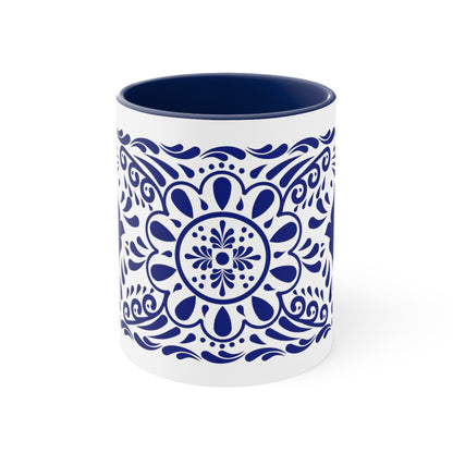 Mexican Coffee Mug with blue Talavera art for him or her. Mexican Talavera