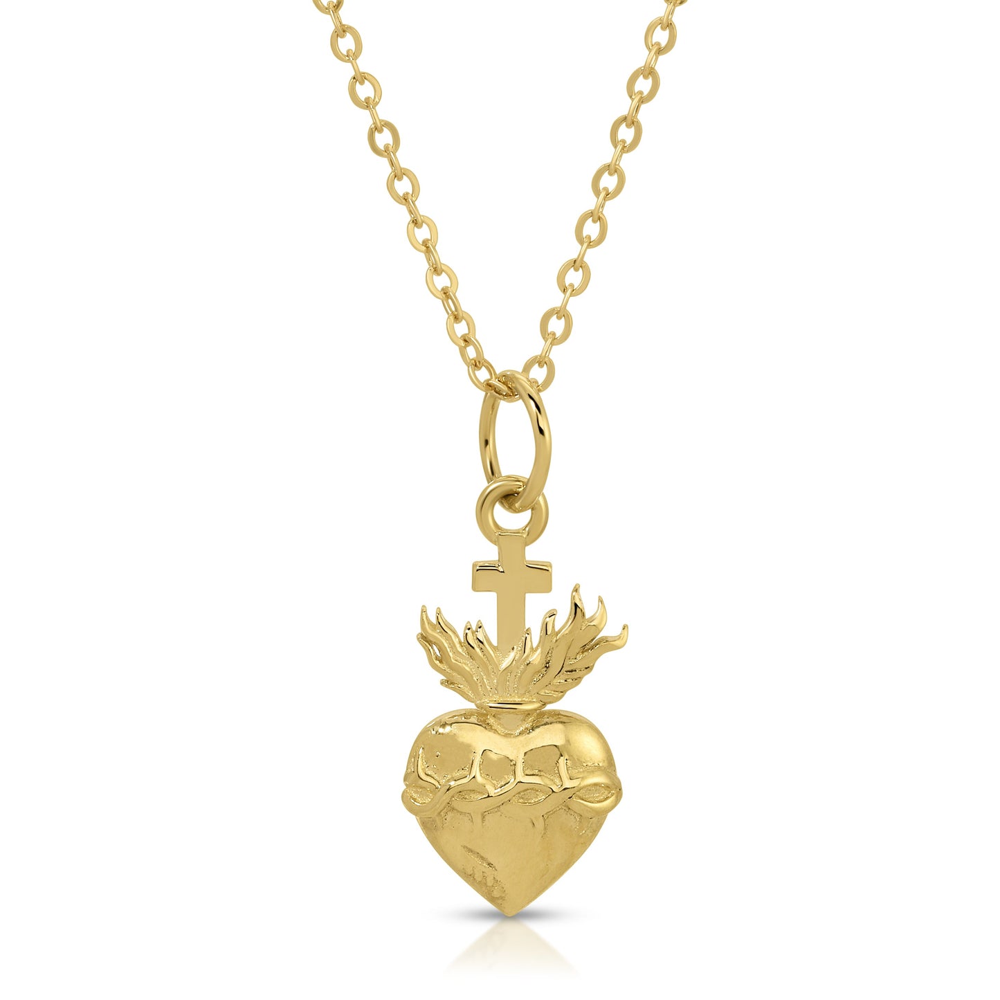14K Gold Corazon Sagrado Necklace - Collar Corazon 14k Oro