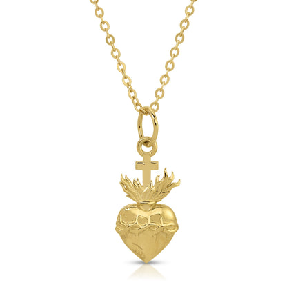 14K Gold Corazon Sagrado Necklace - Collar Corazon 14k Oro