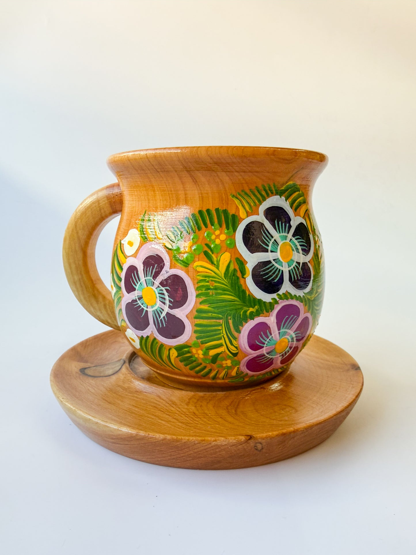 Mexican Handpainted Wooden Mug - Taza Parota