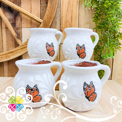 Mariposa Monarca White Espiga Pato Pitcher Set - 4 Mugs