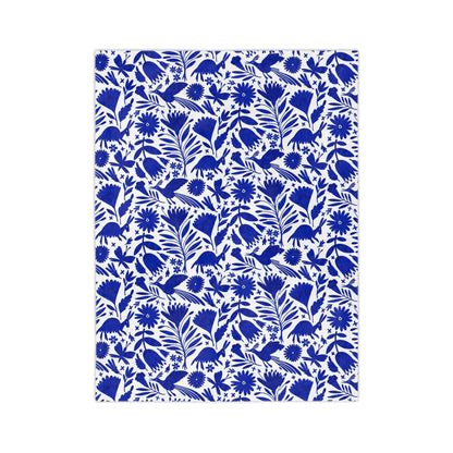 Blue and white Otomi soft blanket for Mexican home decor