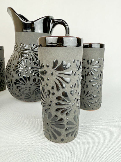 Black Talavera Pitcher Set Talavera Negra Jarra