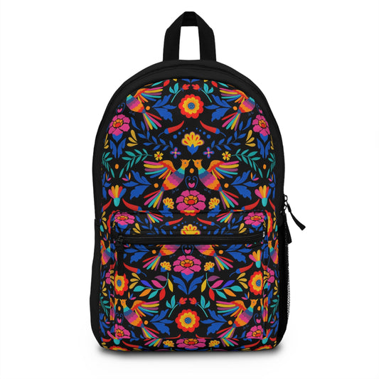 Mexican Backpack. Otomi Mexican Black and colorful back pack with Mexican art bag. Casual backpack for work, adventure or school.