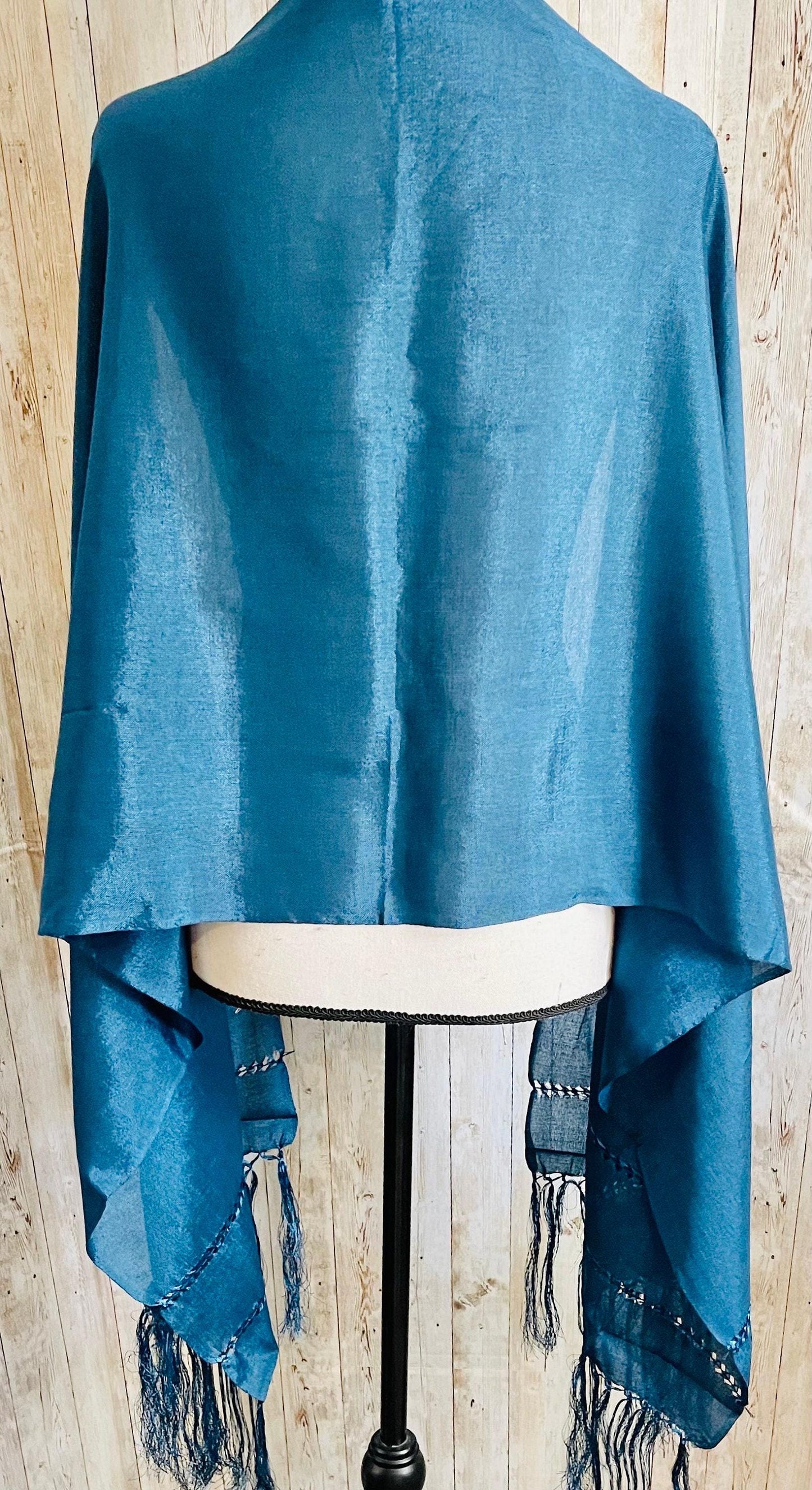 Mexican Shawl Silk Wrap Blue -  Reboso