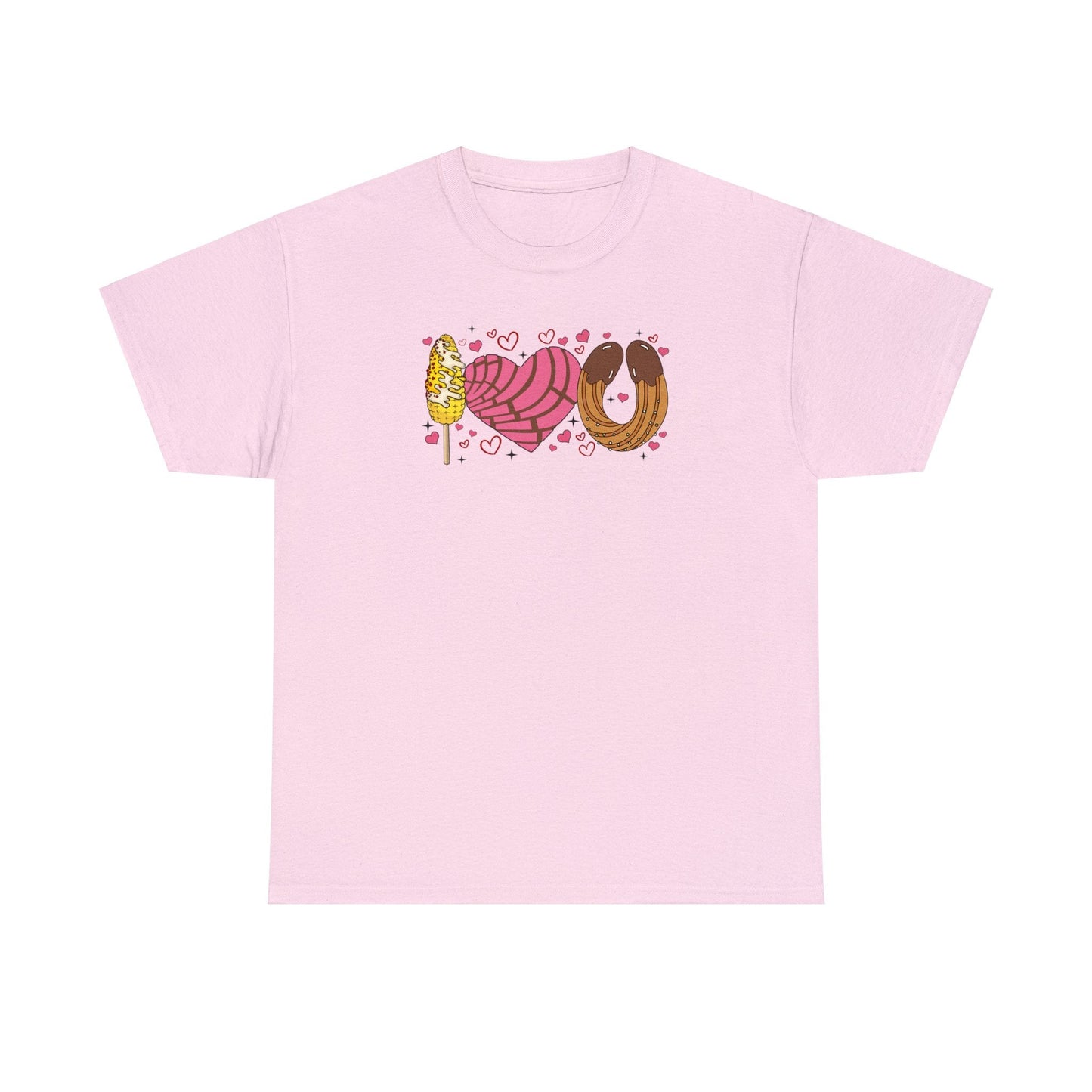 I love you shirt with elote, concha y churro. Mexican Unisex Heavy Cotton Tee. Mexican Valentines Day. Pan dulce shirt.