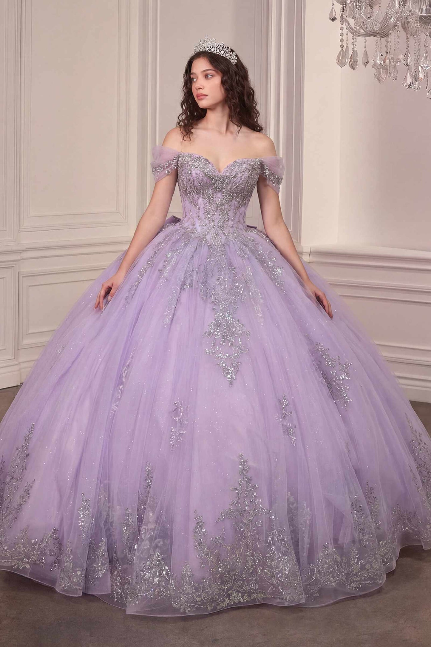 Ladivine 15730 Glitter Tulle Embroidered Lace Applique Sweet 16 Gown