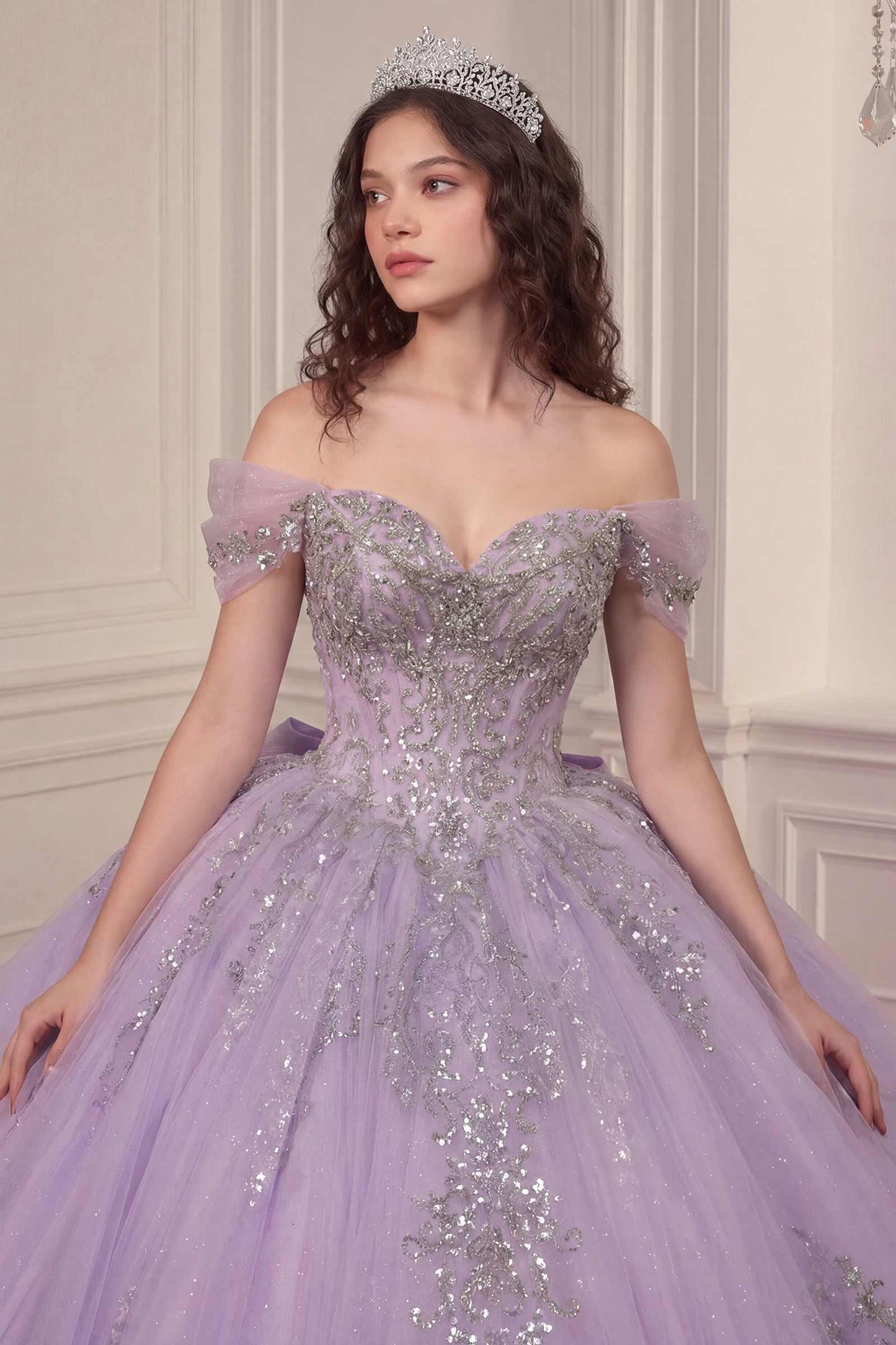 Ladivine 15730 Glitter Tulle Embroidered Lace Applique Sweet 16 Gown