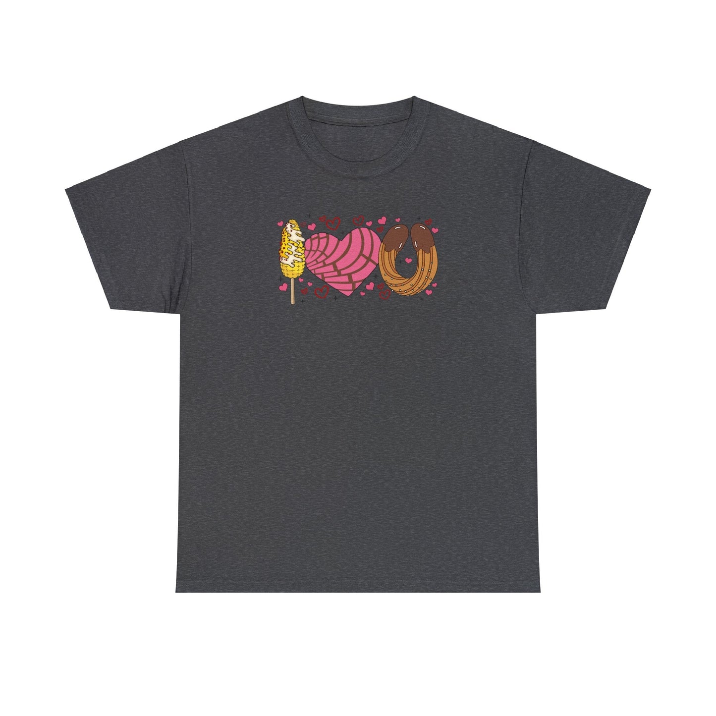 I love you shirt with elote, concha y churro. Mexican Unisex Heavy Cotton Tee. Mexican Valentines Day. Pan dulce shirt.
