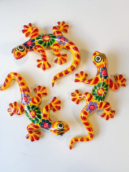 Guerrero Pottery Mexican Wall Hangings 3 Pc Gecko Wall Decor Gecko Animal Gecko Lagartija Juego de Lagartijas