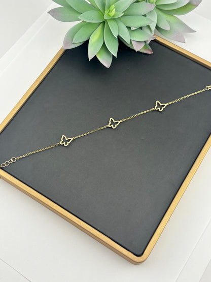 14K Solid Gold Butterfly Bracelet - Pulcera Oro 14k Mariposa