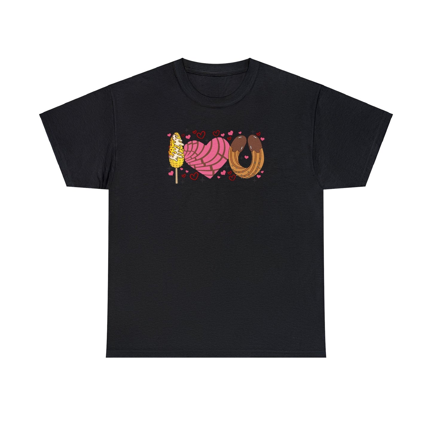 I love you shirt with elote, concha y churro. Mexican Unisex Heavy Cotton Tee. Mexican Valentines Day. Pan dulce shirt.