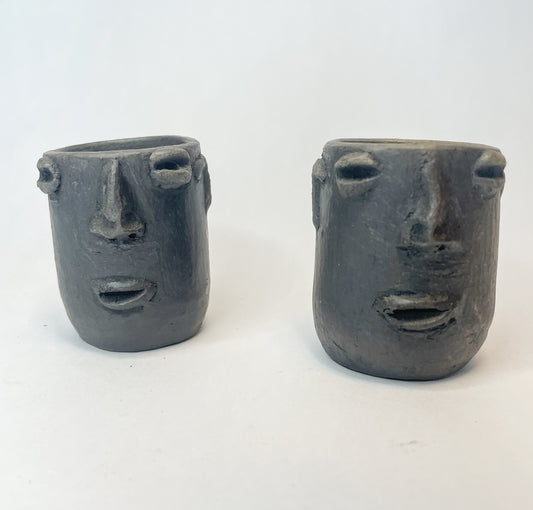 Oaxaca Face Tequileros Set of 2 Vasos de Cara Mexican Clay Cups Oaxaca Clay Pottery Mezcaleros