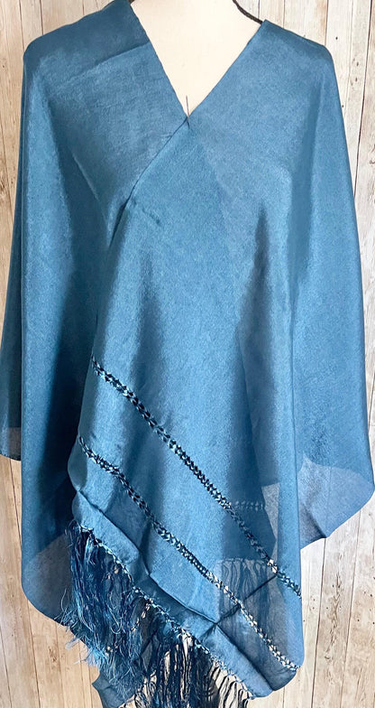 Mexican Shawl Silk Wrap Blue -  Reboso
