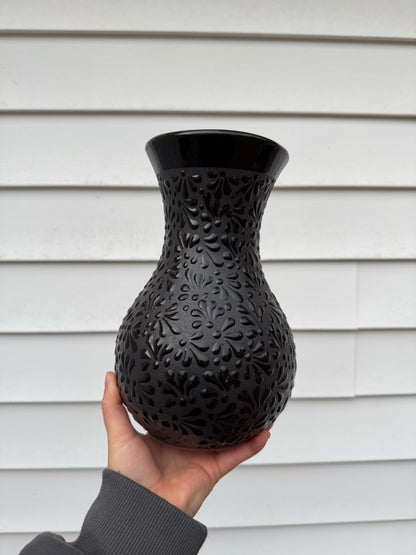 Talavera Style Black Clay Vase - Florero Negro