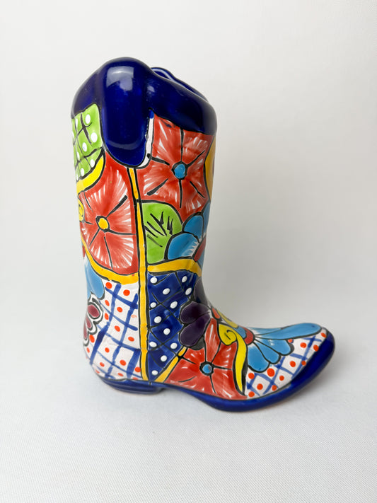 Cowboy Boot Planter 10 In Talavera Boot Vase Talavera Flower Pot Western Home Decor