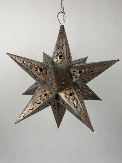 Mexican Tin Star With Color Marbles Moravian Star Tin Punched Star Hanging Star Light