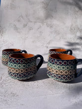 Load image into Gallery viewer, Michoacan Mexican Clay Mugs Set of 4 Capula Design Espresso Mugs Small Clay Mugs
