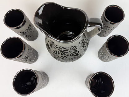 Black Talavera Pitcher Set Talavera Negra Jarra