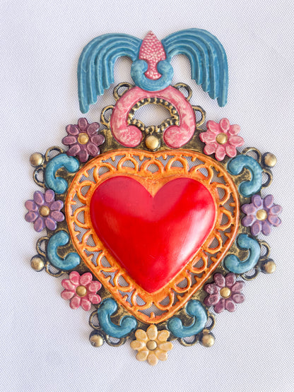 Mexican Hand Painted Tin Heart Corazon Hojalata Corazon de Hojalata Corazon Corazon